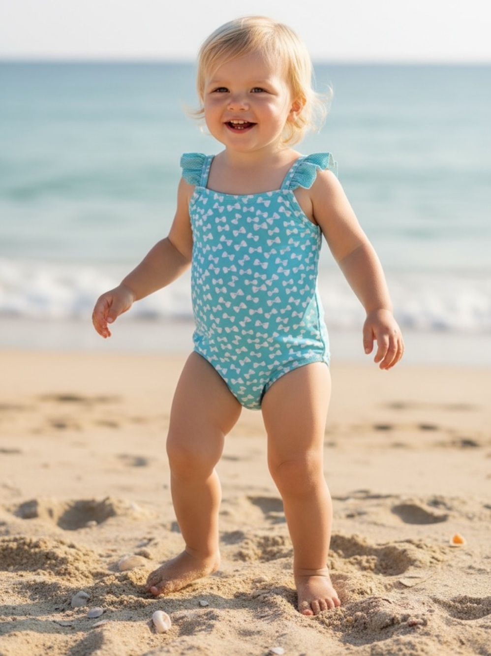 H&M Toddler Girls Bow One Piece Swimsuit Sz 2-4Y
